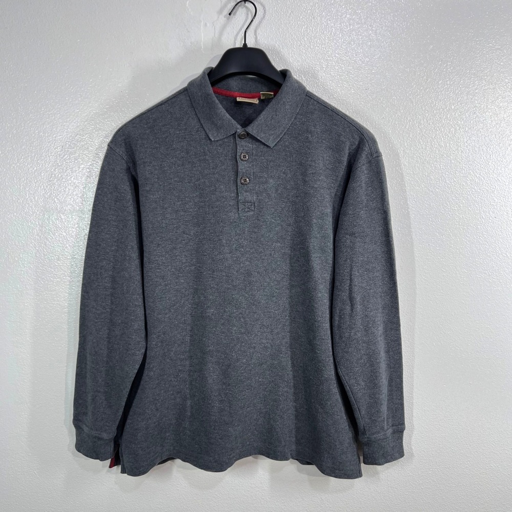 Vtg. Y2K L.L. Bean Mens Carefree Unshrinkable Long-Sleeve Polo Shirt Grey L-Tall